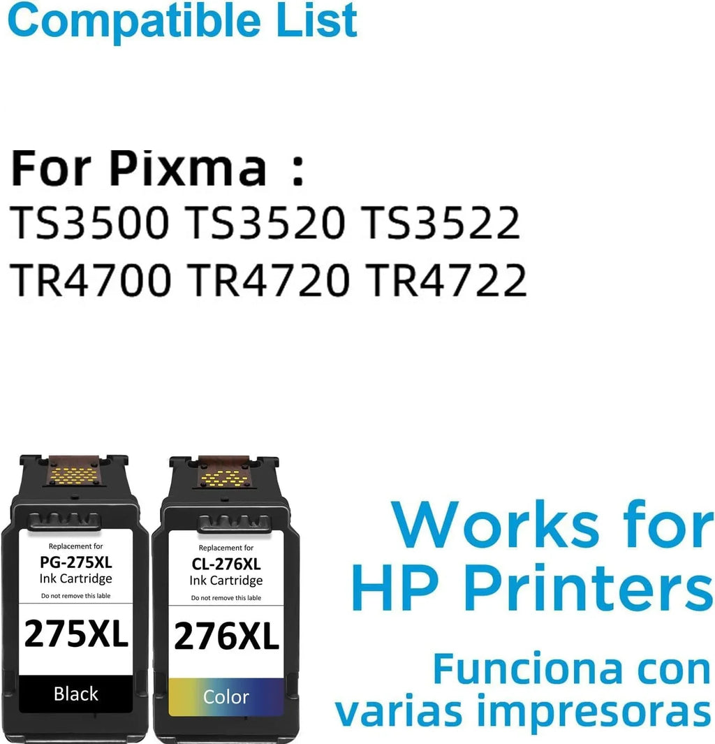 275XL 276XL Ink Cartridge Replacement for PG-275 CL-276,High Yield for 275 and 276 Multi Pack Ink Compatible for PIXMA TS3520 TS3522 TS3500 TR4720 TR4700 TR4722 Dark 1 Color)