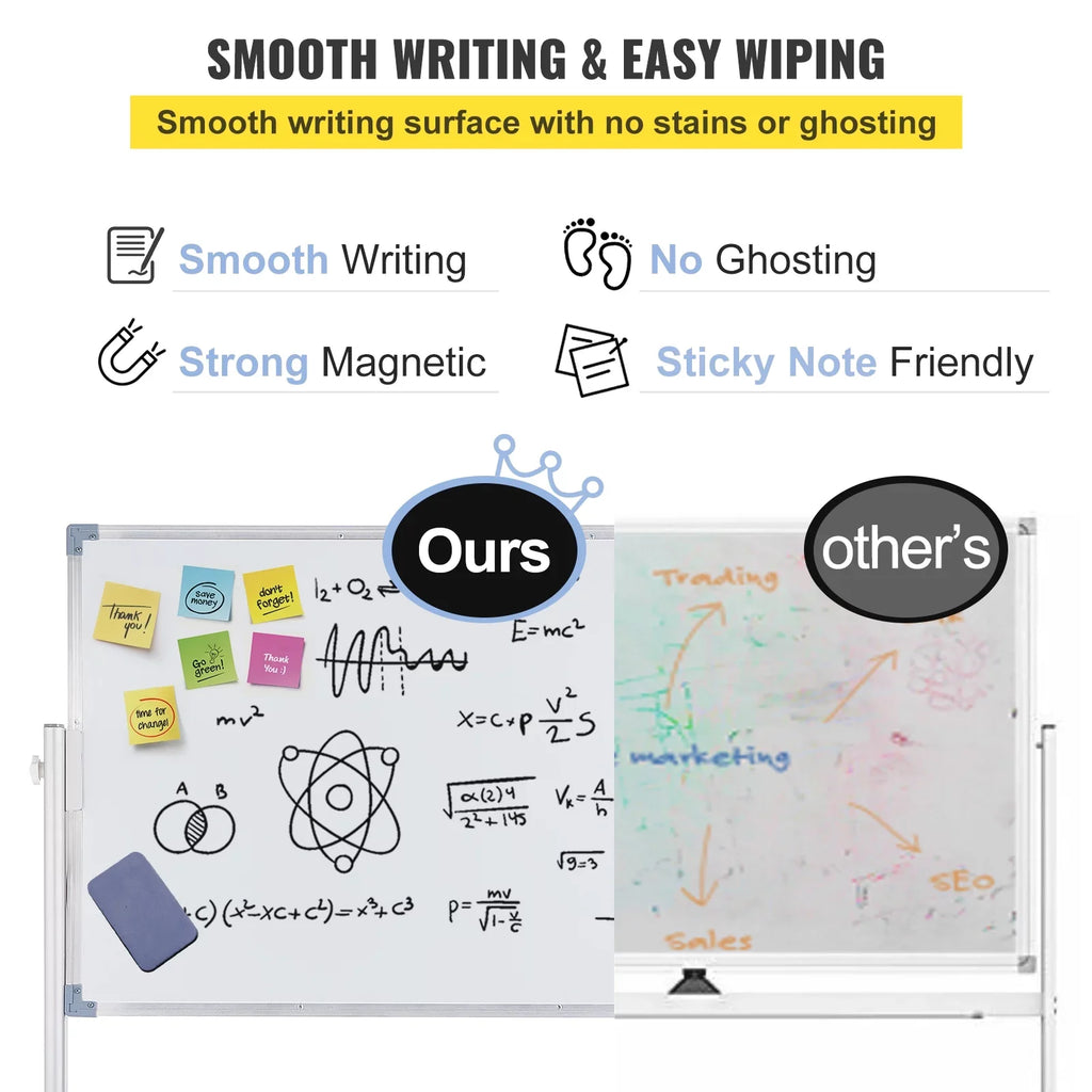 BENTISM Mobile Magnetic Whiteboard Dry Erase Board w/ Stand 36" x 24" Double Sided with Height Adjustable Aluminum Frame and 360 Reversible Rolling Lockable Swivel Wheels for Office School Home