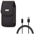 Rugged Canvas Case Holster Metal Belt Clip w Dark 6ft Long Type-C Cable Rapid Charge USB Wire Sync Y8K for Jet Motion - BLU G9, Vivo XI Plus - Coolpad Legacy - Pixel XL 3a XL