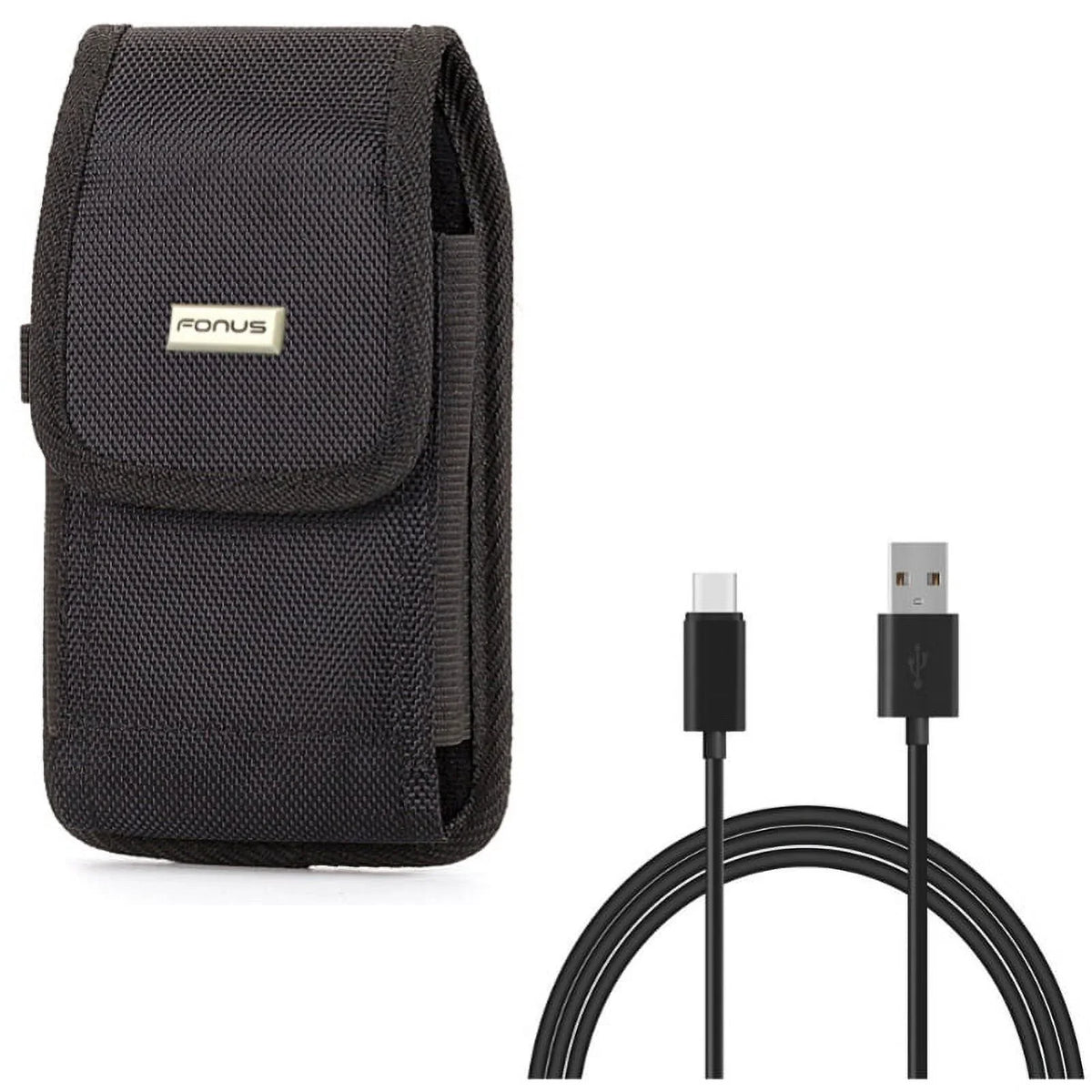 Rugged Canvas Case Holster Metal Belt Clip w Dark 6ft Long Type-C Cable Rapid Charge USB Wire Sync Y8K for Jet Motion - BLU G9, Vivo XI Plus - Coolpad Legacy - Pixel XL 3a XL
