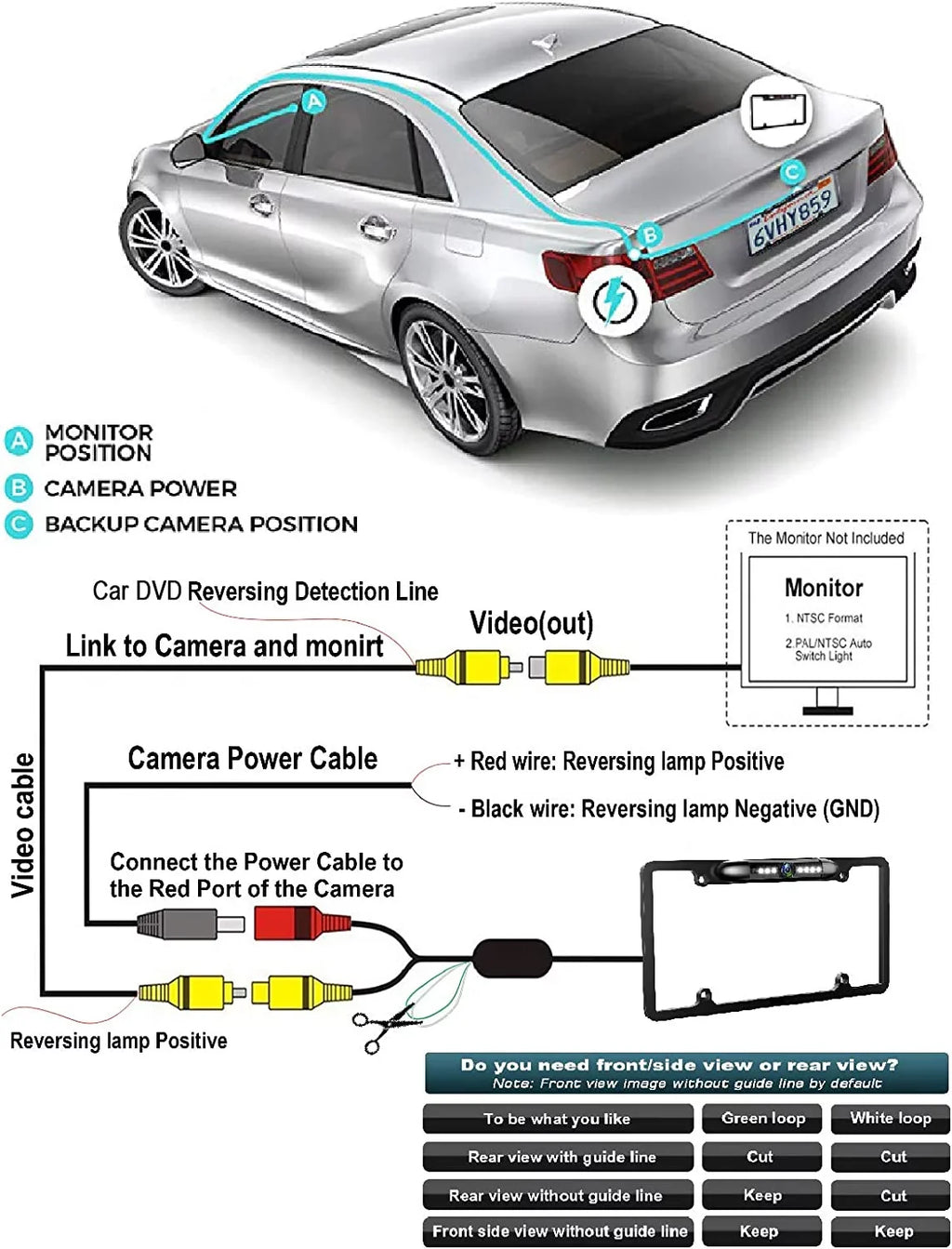 Backup Camera Rearview License Plate Waterproof for Kenwood DDX-5706S DDX5706S Jet