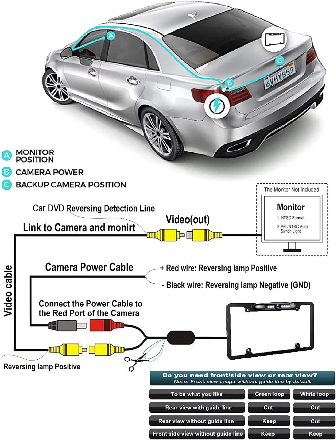 Backup Camera Rearview License Plate Waterproof for Kenwood DDX-5706S DDX5706S Jet