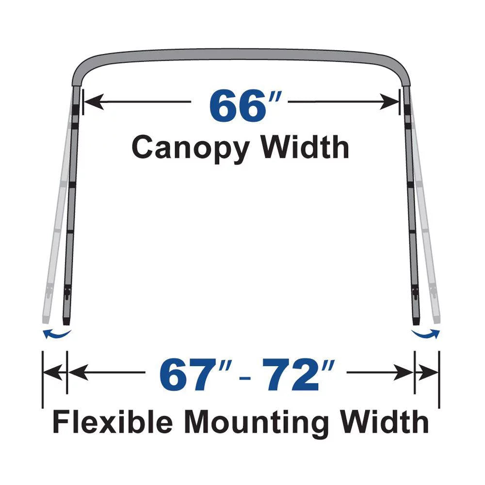 Bimini Top Boat Cover 4 Bow 46" H 67" - 72" W 8' Long Solution Dye Jet