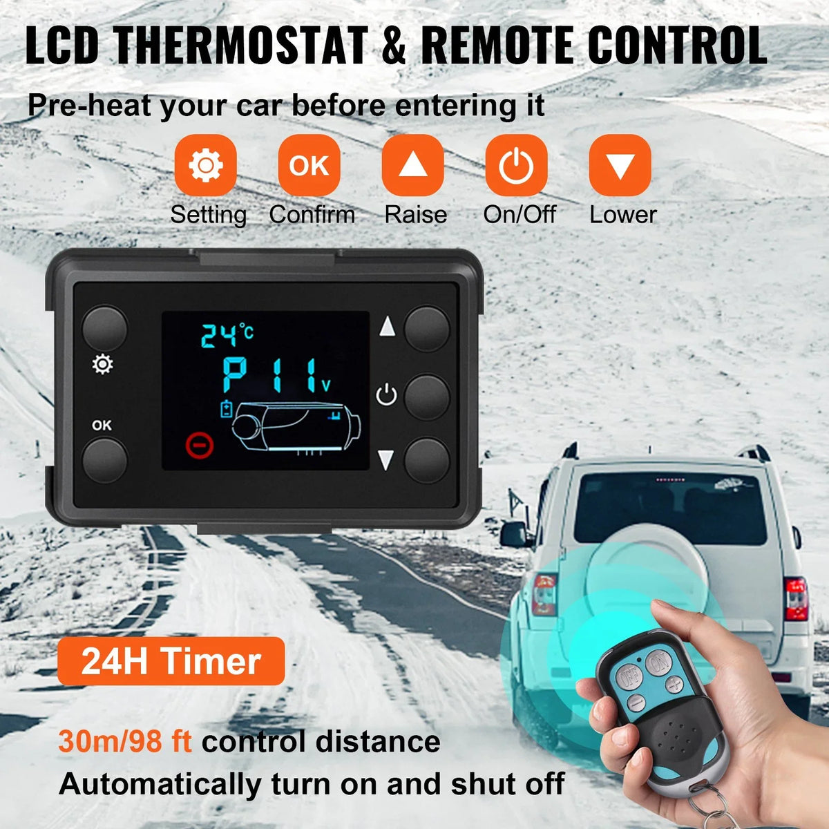 VEVOR Diesel Air Heater, 5KW 12V Parking Heater, Mini Truck Heater, Single Outlet Hole, with Dark LCD, Remote Control, Fast Heating Diesel Heater, For RV Truck, Boat, Bus, Car Trailer, Motorhomes