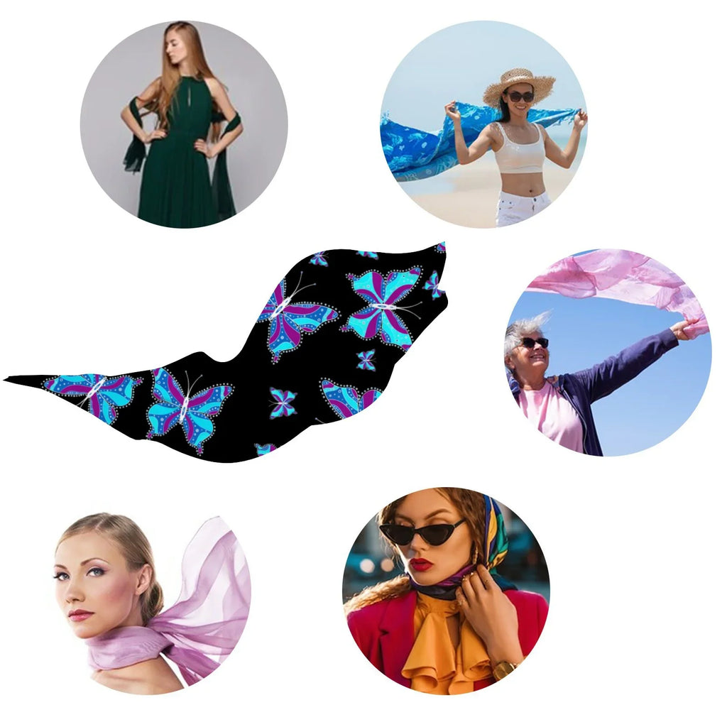 FREEAMG Different Butterflys Silk Long Scarf for Women Large Oblong Sunscreen Shawls Wraps Neck Headscarf Hair Wraps Gift Packed