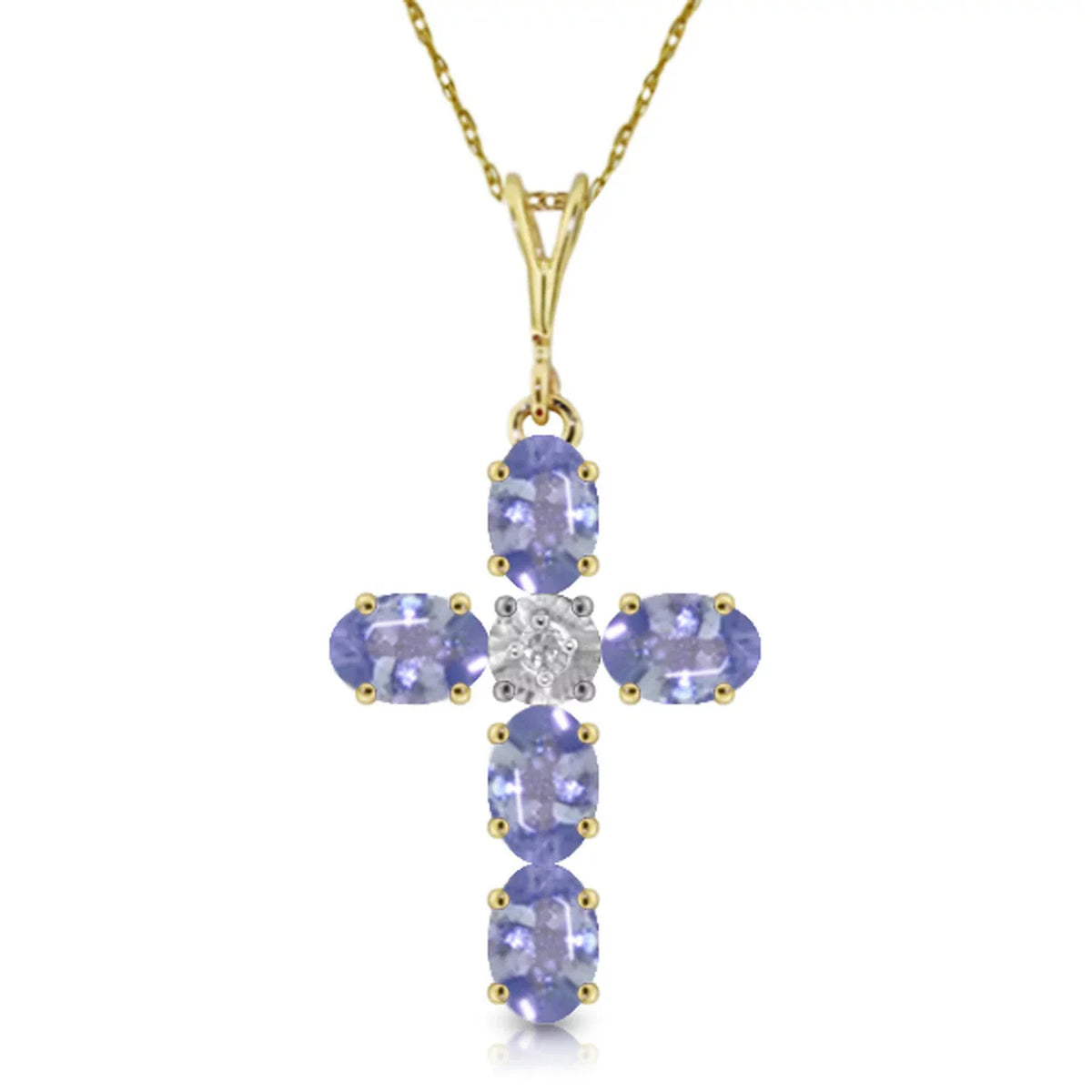 1.75 CTW 14K Solid Gold Cross Necklace Natural Diamond Tanzanite