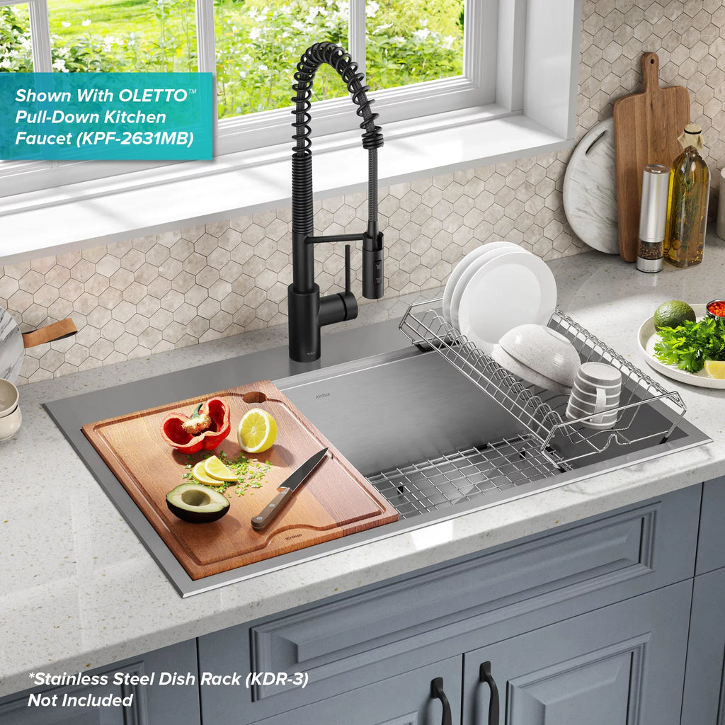 Kraus Kore 33 in. Drop-In / Undermount Workstation16 Gauge Stainless Steel Single Bowl Kitchen Sink with Accessories