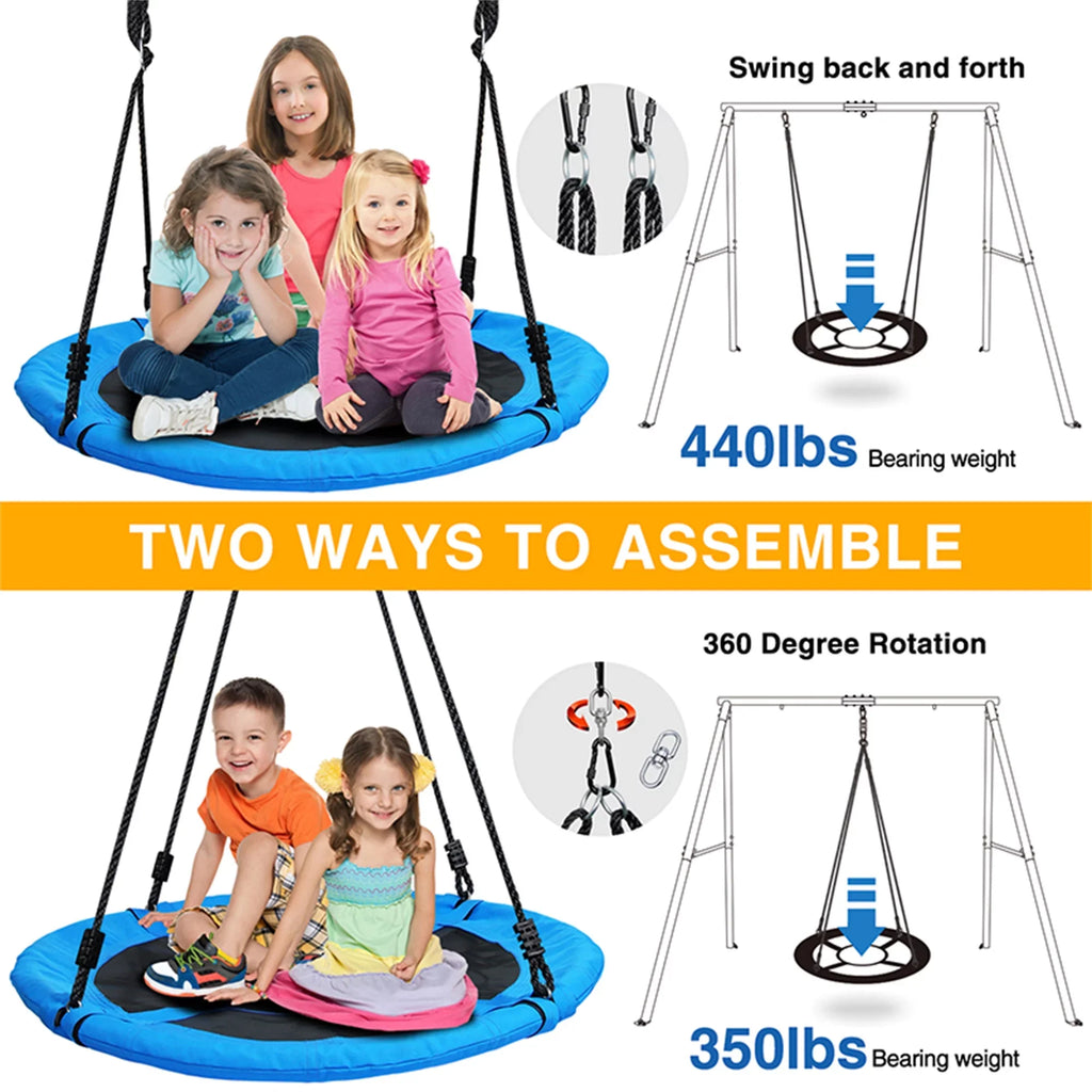Trekassy 440lbs Metal Swing Set with 40 Inch Saucer Tree Swing, Swivel and Heavy Duty A-Frame Metal Swing Stand