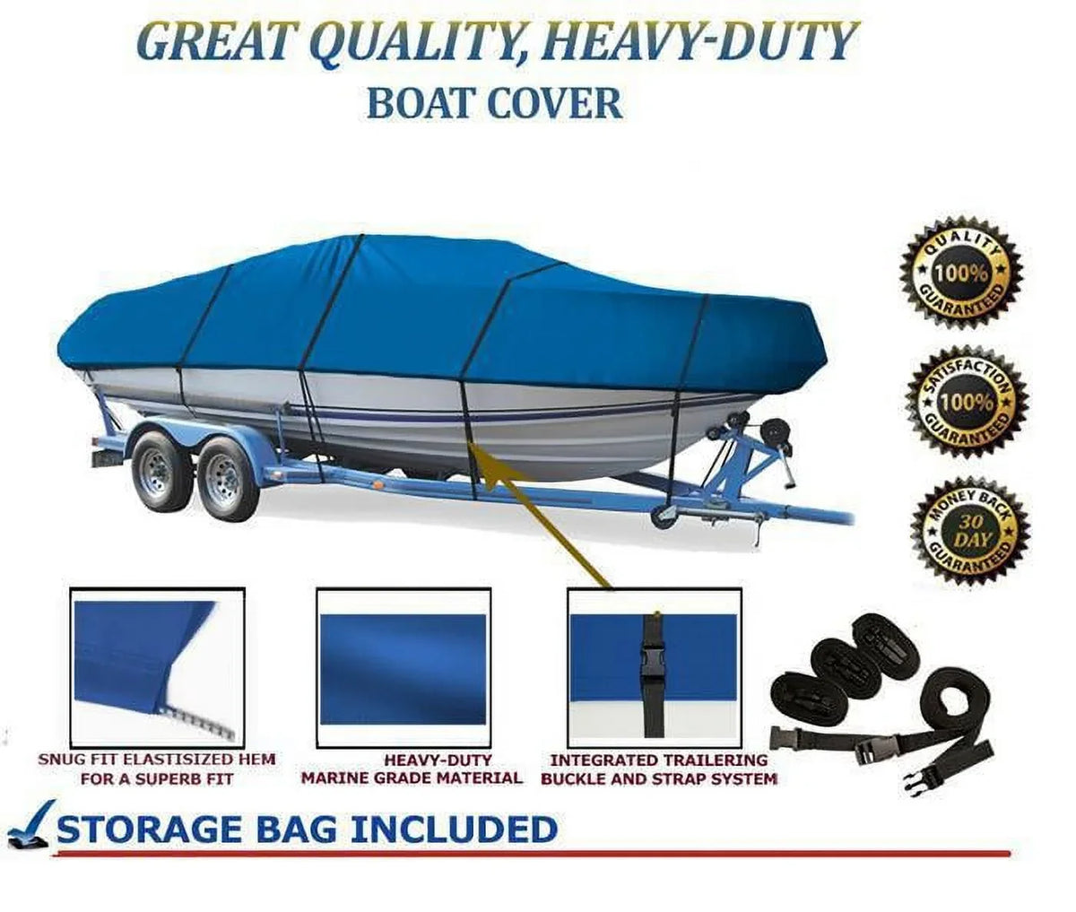 BLUE, GREAT QUALITY BOAT COVER Compatible for DYNASTY GRAND SPORT 190 NO ARCH I/O 1988 1989 TRAILEARABLE