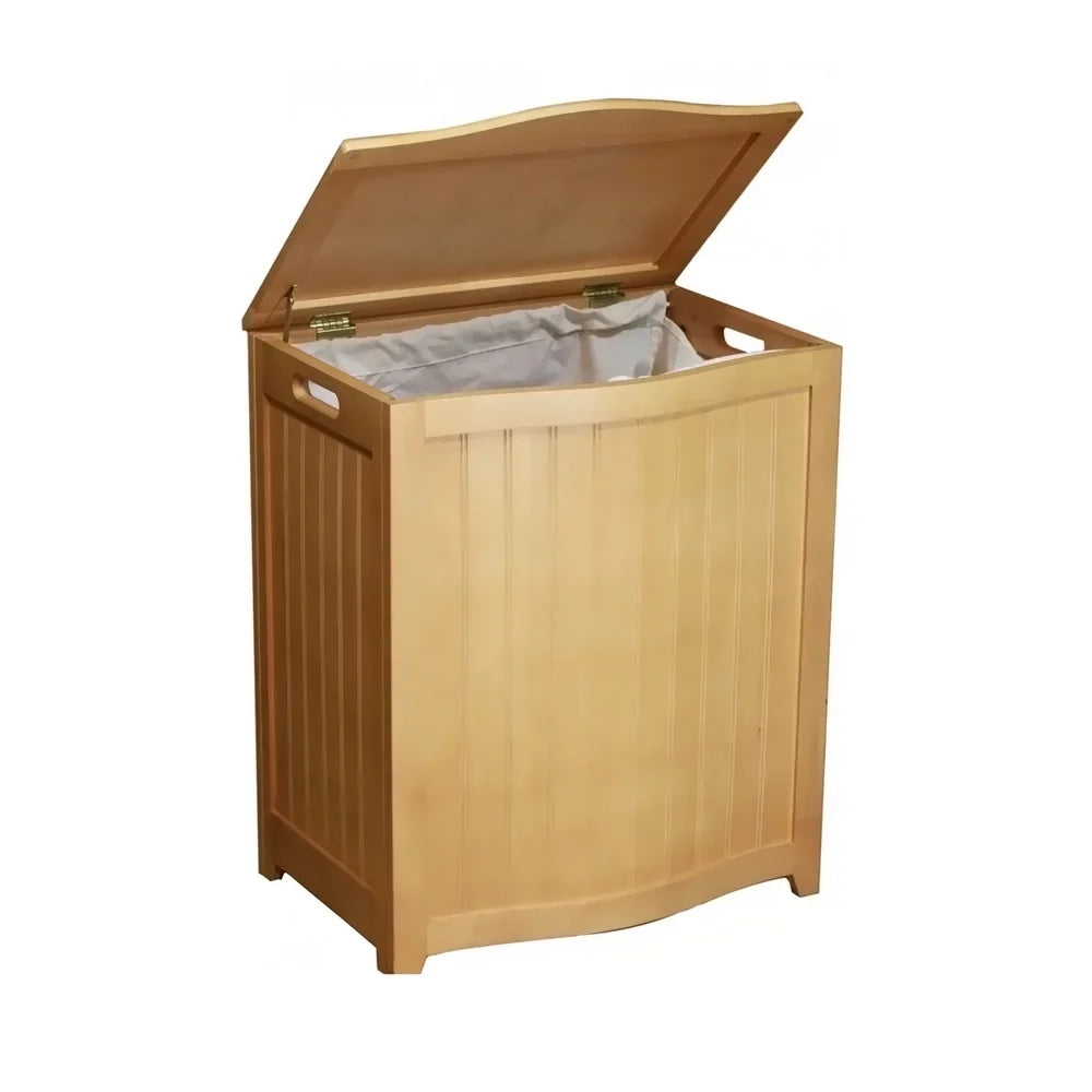 Oceanstar Natural Finished Bowed Front Laundry Wood Hamper with Interior Bag B0106N
