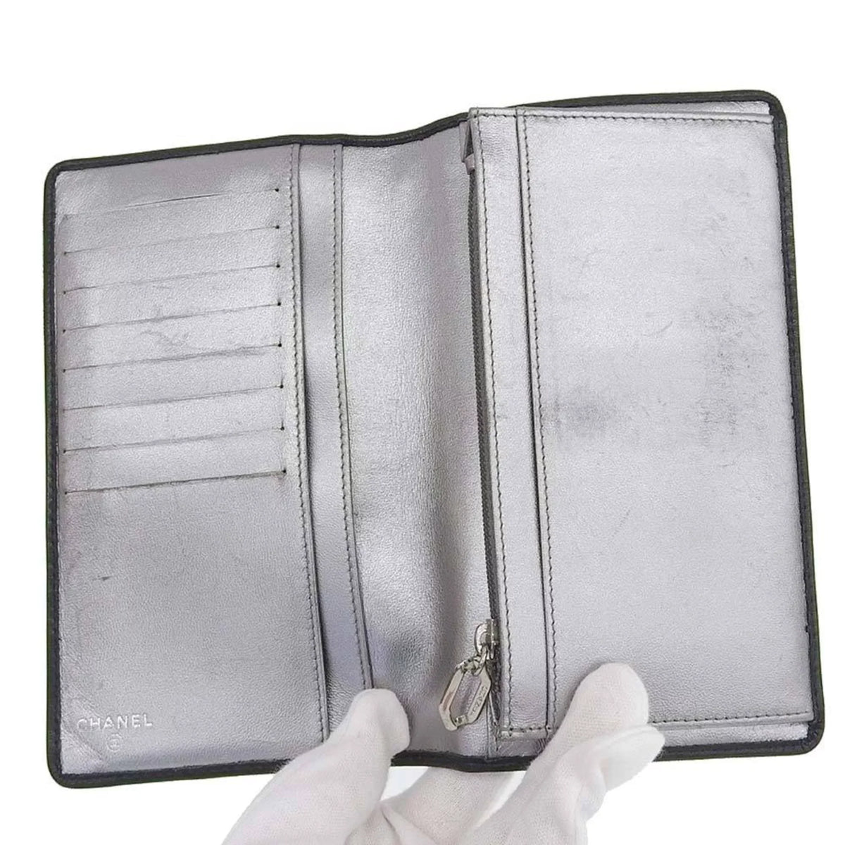 Pre-Owned Chanel CHANEL Mademoiselle Line Coco Mark Logo Stripe Long Wallet No. 10 A30043 (Good)