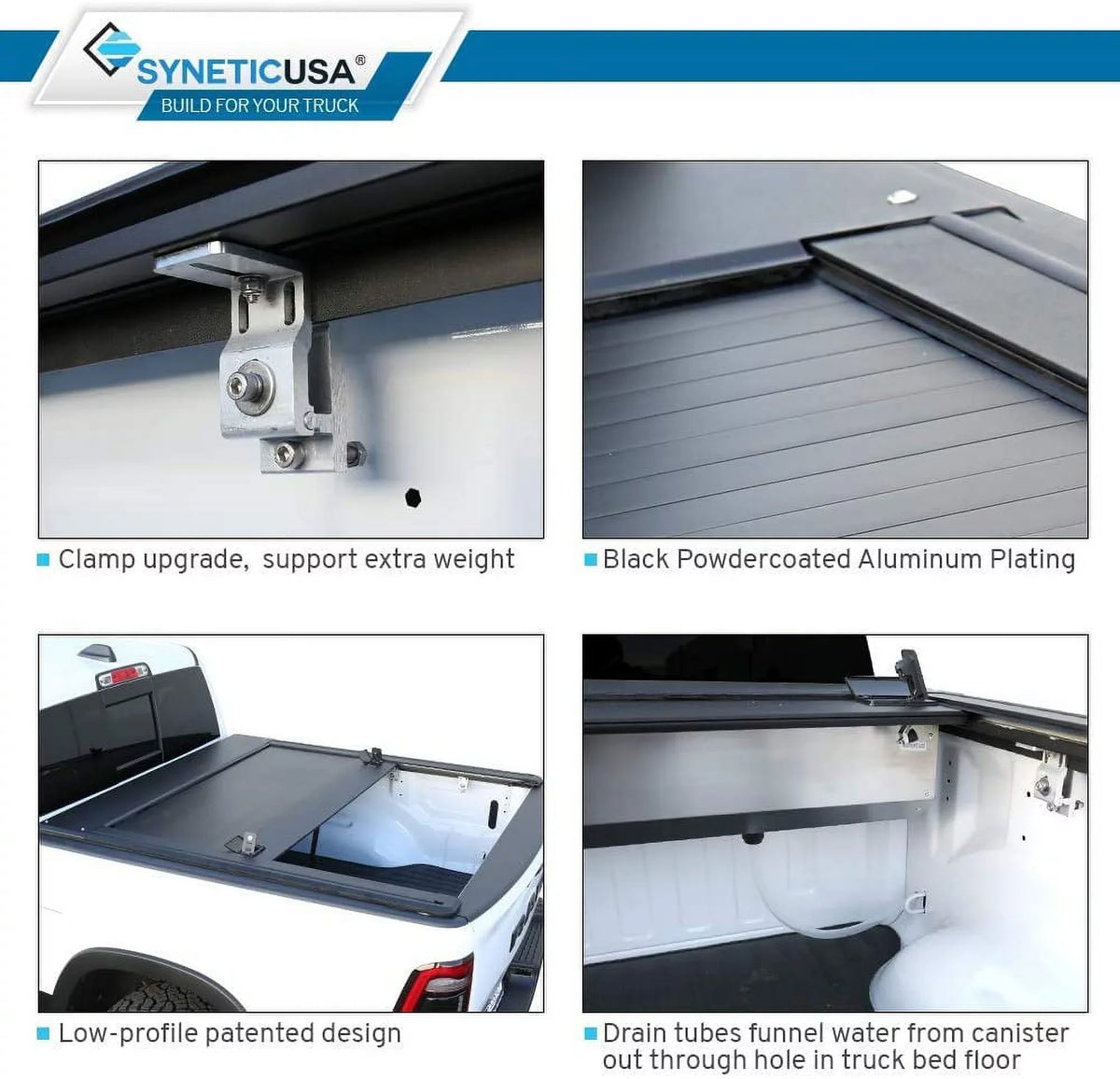 Syneticusa Retractable Hard Tonneau Cover with Cross Bars Fits 2019-2022 Ram 1500 5'7" (67.4”) Bed Matte Dark Aluminum Low Profile Waterproof Off Road