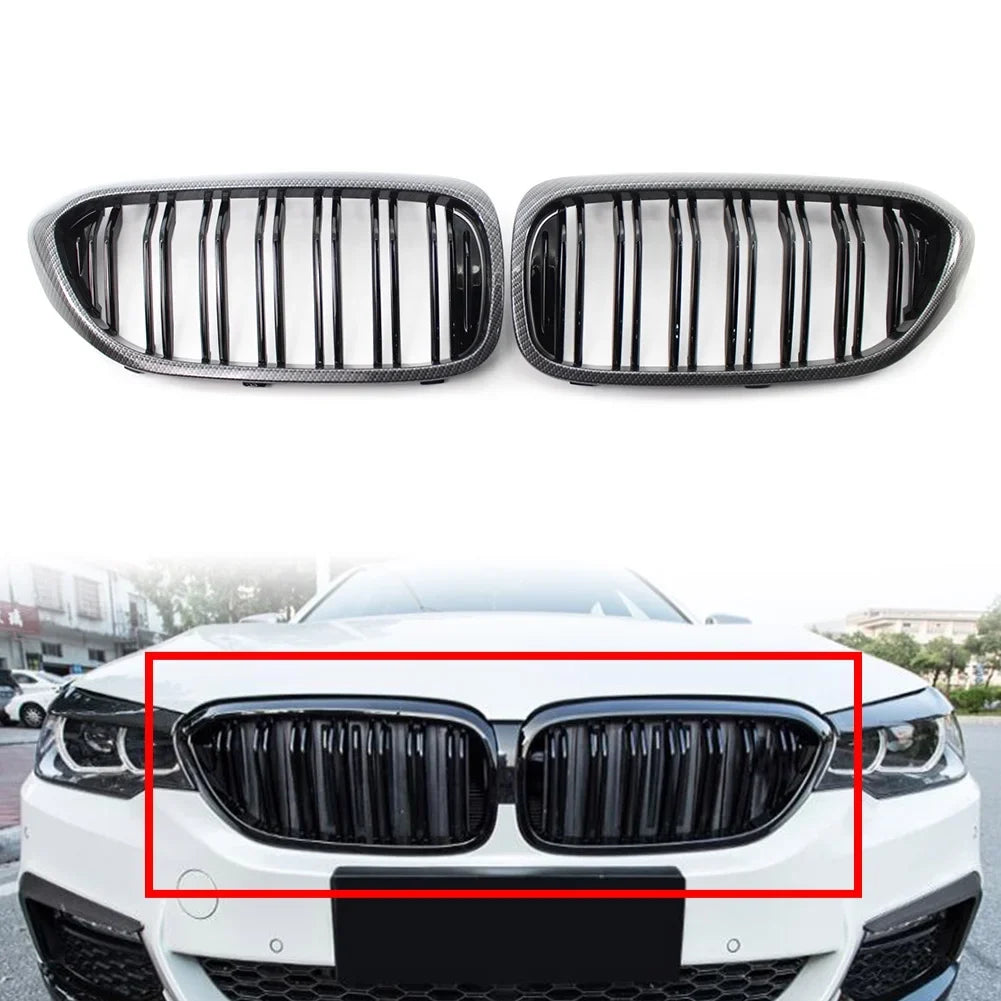 NS Front Grill Keney Grille Cover Trim for 5 Series G30 G31 G38 530i 540i 2017 2018 2019, Carbon Fiber Style