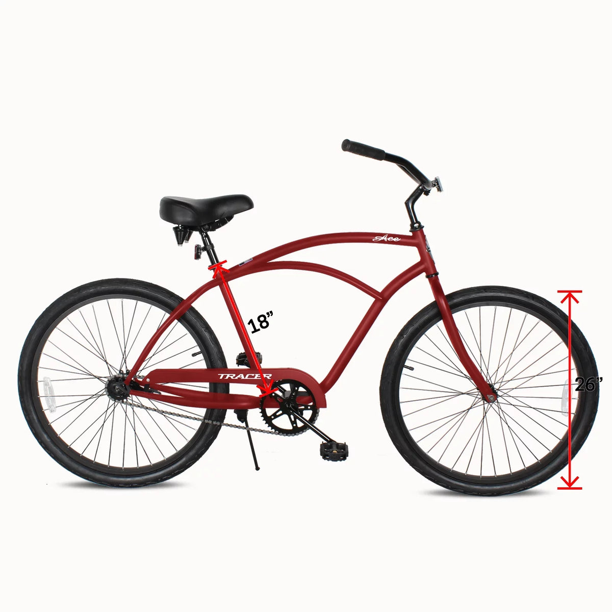 Tracer Ace 26 Inch Beach Cruiser Bikes Single Speed with Coaster Brake for Men - Red