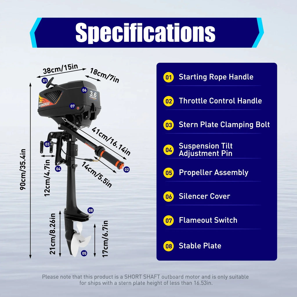 2 Stroke 3.6 Gasoline Outboard Motor, 55cc Fishing Boat Engine with Water Cooling System Clutch Control Dark