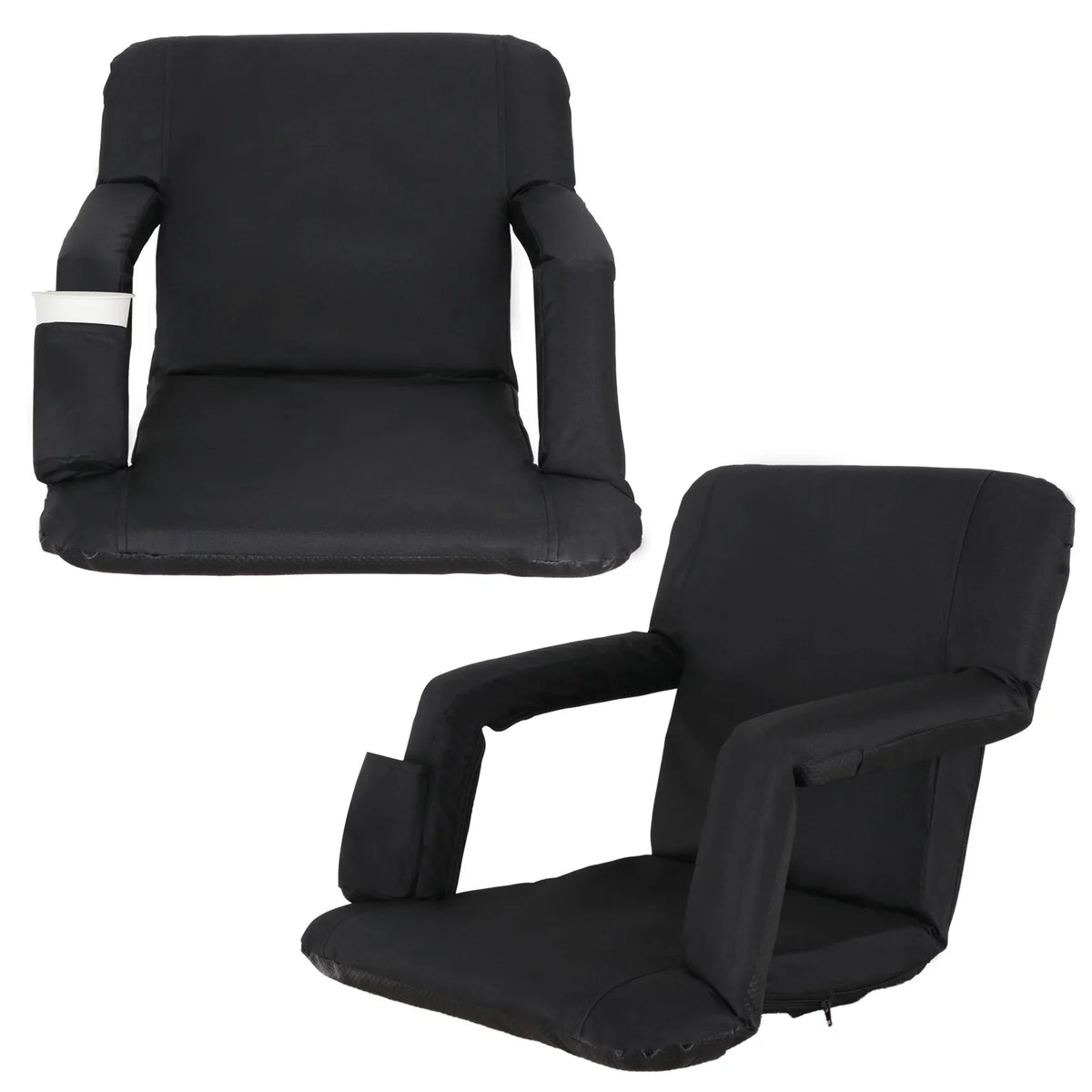 ZenSports 2PCS Portable Stadium Seat Chair for Bleacher 6 Reclining Positions Ebony