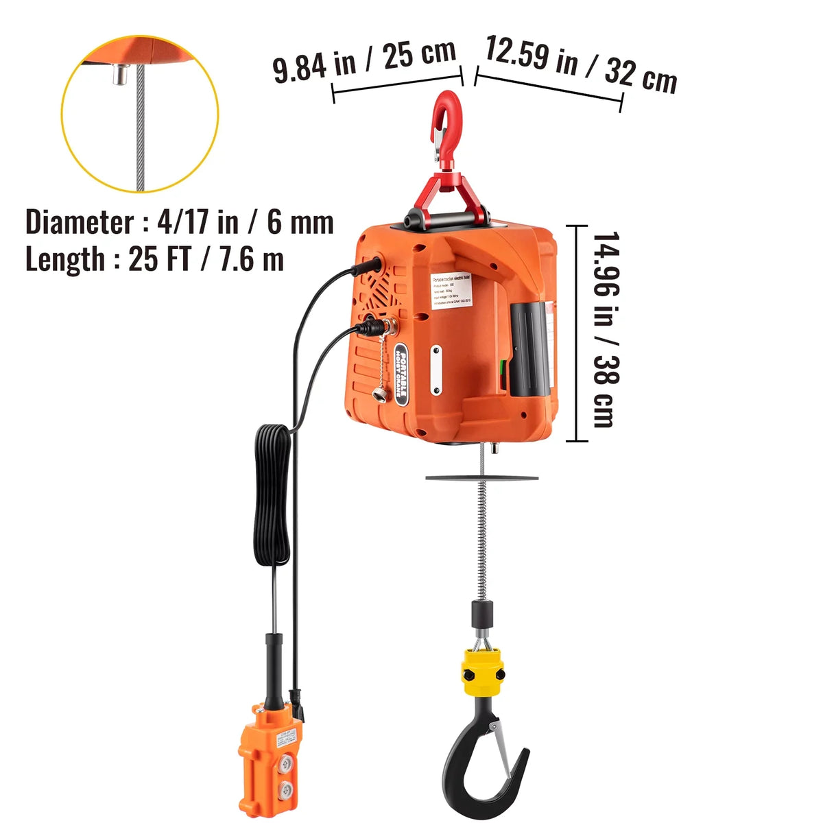 VEVOR 3-in-1 Portable Electric Winch, 1500W 110V Power Electric Hoist Winch, 1100lbs Electric Hoist Winch Crane for Lifting Towing