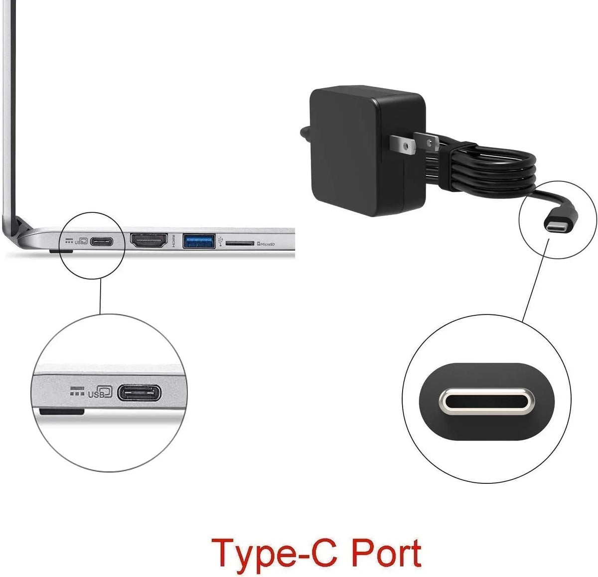 Guy-Tech 45w USB-C Ac Adapter Compatible with 100e Chromebook 81MA0022US Power Cord