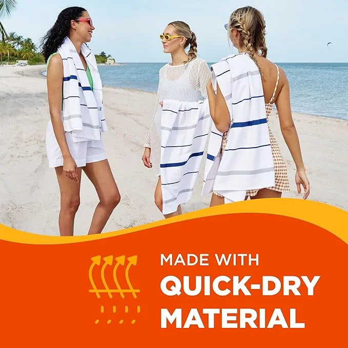 Kaufman - Terry Horizontal Sailor Stripes Beach Pool Towels - Set of 4 Pcs - 30in X 60in - 400 GSM - Luxury Hotel Towels 4-Pack (Navy)