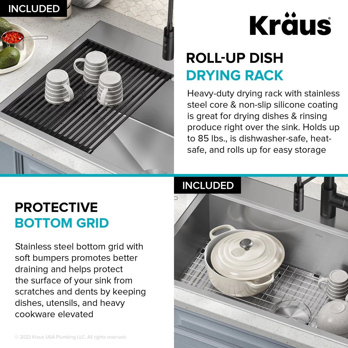 Kraus Kore 33 in. Drop-In / Undermount Workstation16 Gauge Stainless Steel Single Bowl Kitchen Sink with Accessories
