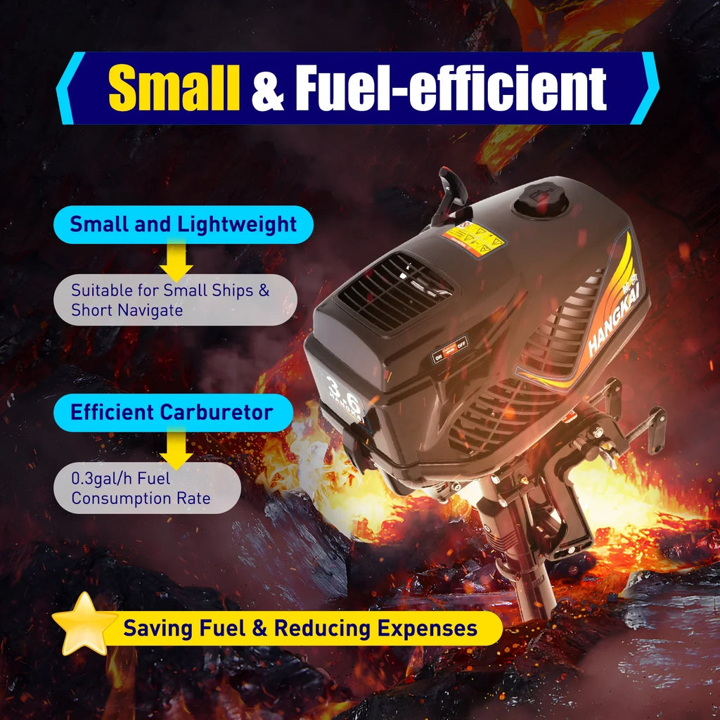 2 Stroke 3.6 Gasoline Outboard Motor, 55cc Fishing Boat Engine with Water Cooling System Clutch Control Dark