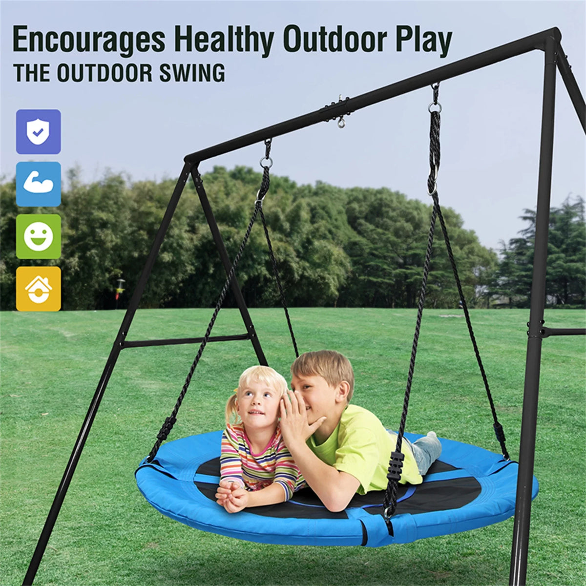 Trekassy 440lbs Metal Swing Set with 40 Inch Saucer Tree Swing, Swivel and Heavy Duty A-Frame Metal Swing Stand