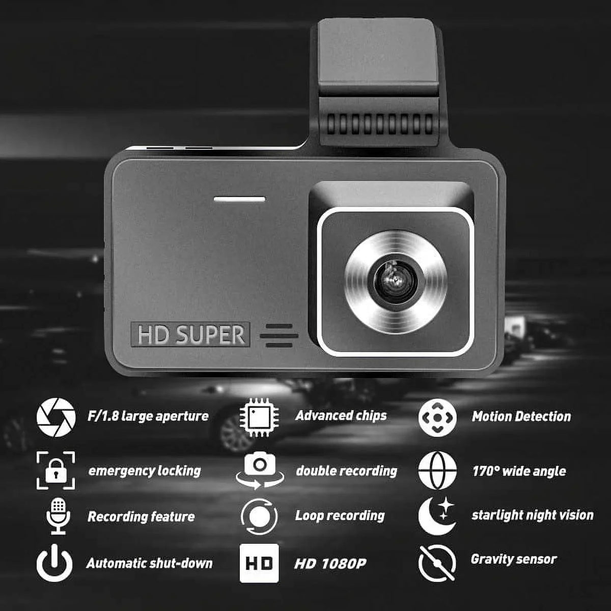 Bileeko Car DVR 4" 1080P Dual Lens Dash Cam Video Recorder Camera for Car Pickup Truck SUV RV Van