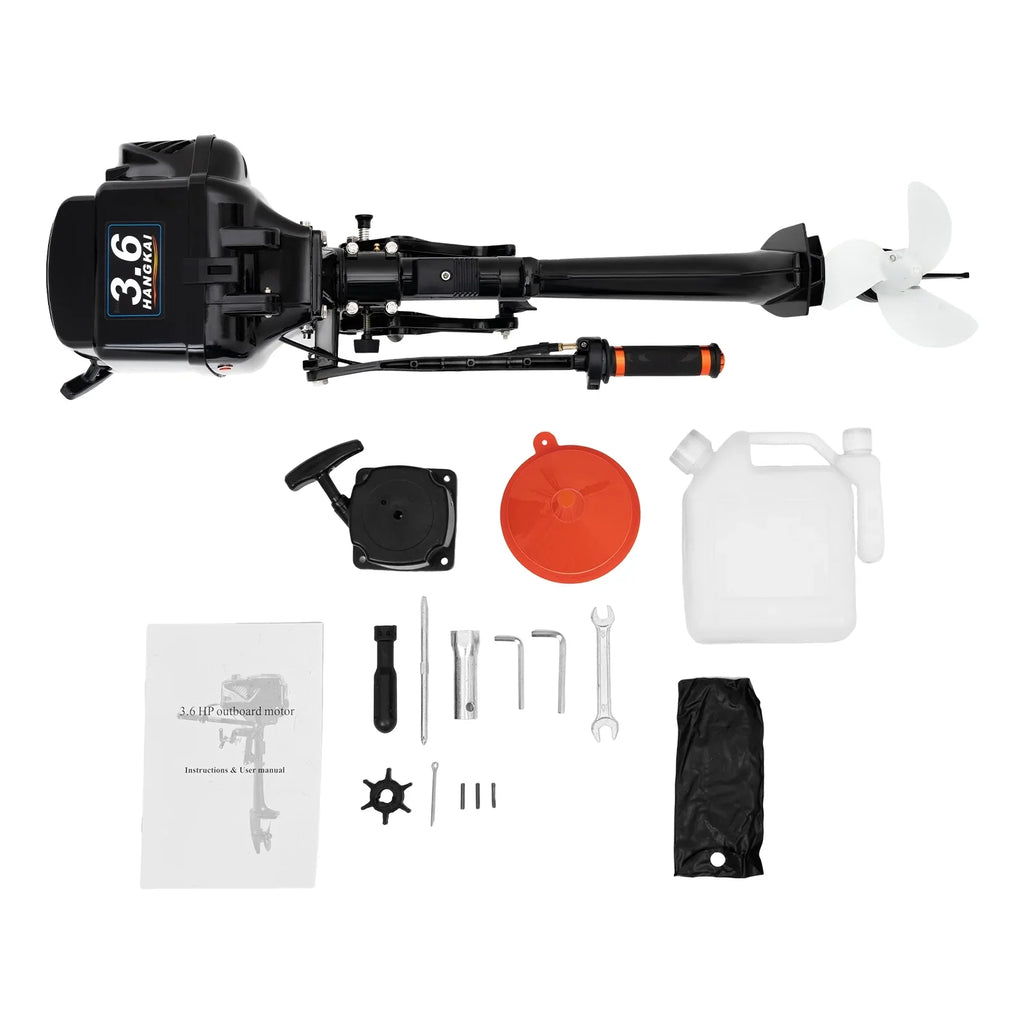2 Stroke 3.6 Gasoline Outboard Motor, 55cc Fishing Boat Engine with Water Cooling System Clutch Control Dark