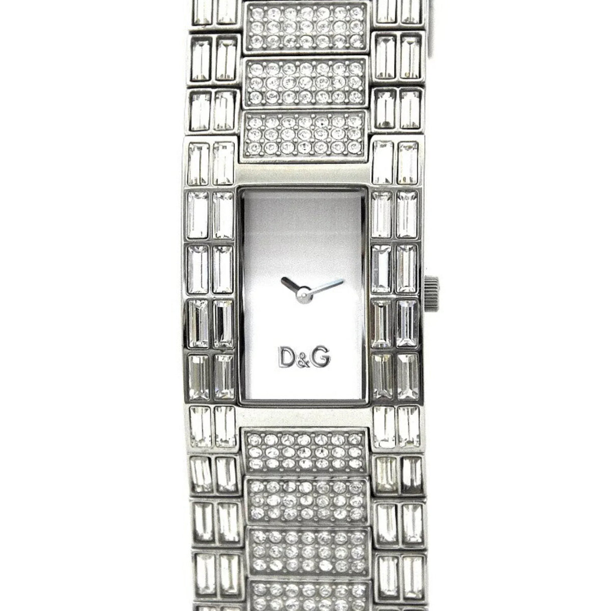 Pre-Owned Dolce & Gabbana Watch Silver Rhinestone SS D G Ladies Stainless Steel Quartz Square 2 Hands Analog (Good)