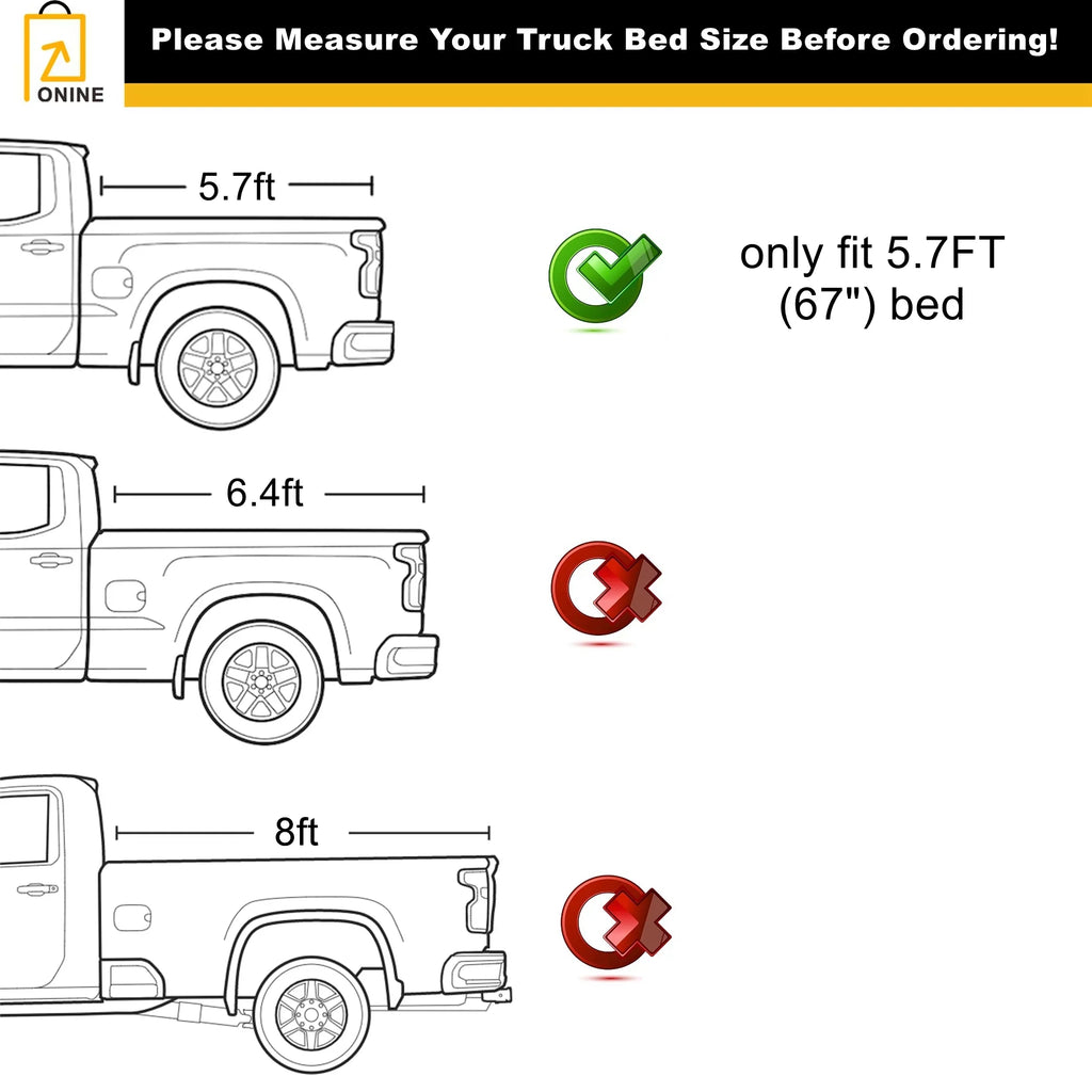 ONINE AWH Hard Tri-Fold Truck Bed Tonneau Cover Custom Fit 2019-2024 Dodge Ram 1500 New Body 5.7ft Bed(67"), Does not fit Classic, Does Not Fit with Multi-Function (Split) Taiate or RamBox