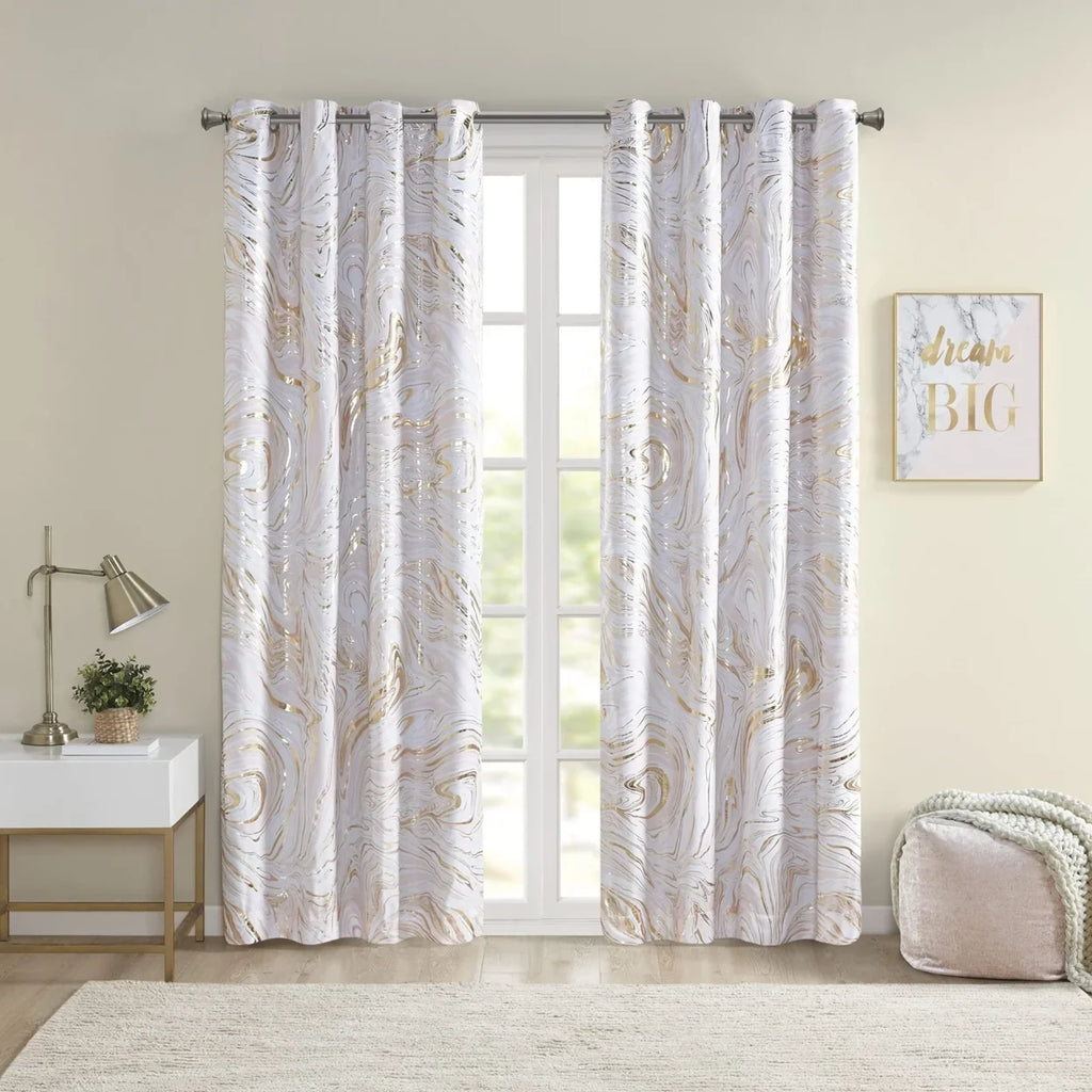 Rebecca Grommet Top Printed Marble Metallic Total Dark Curtain ID40-1982 By Olliix