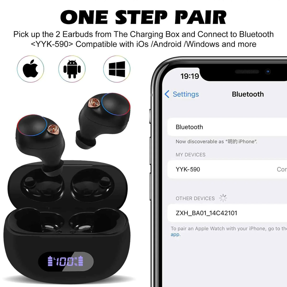 UrbanX True Wireless Bluetooth Earbuds + Charging Case, Jet Dual Connect, IPX5 Water Resistance, Bluetooth 5.2 Connection, Balanced, Bass Boost Compatible with Pad Pro