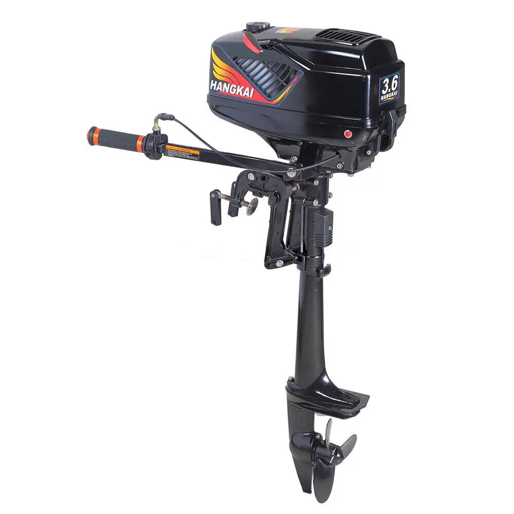 2 Stroke 3.6 Gasoline Outboard Motor, 55cc Fishing Boat Engine with Water Cooling System Clutch Control Dark