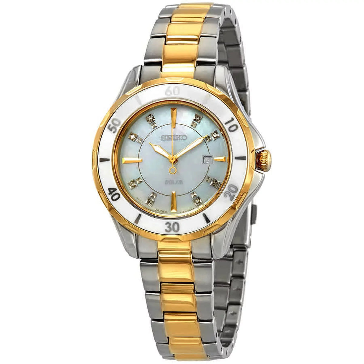 SUT338 Solar Two Tone Diamond Accent Mother of Pearl Dial Women's Watch