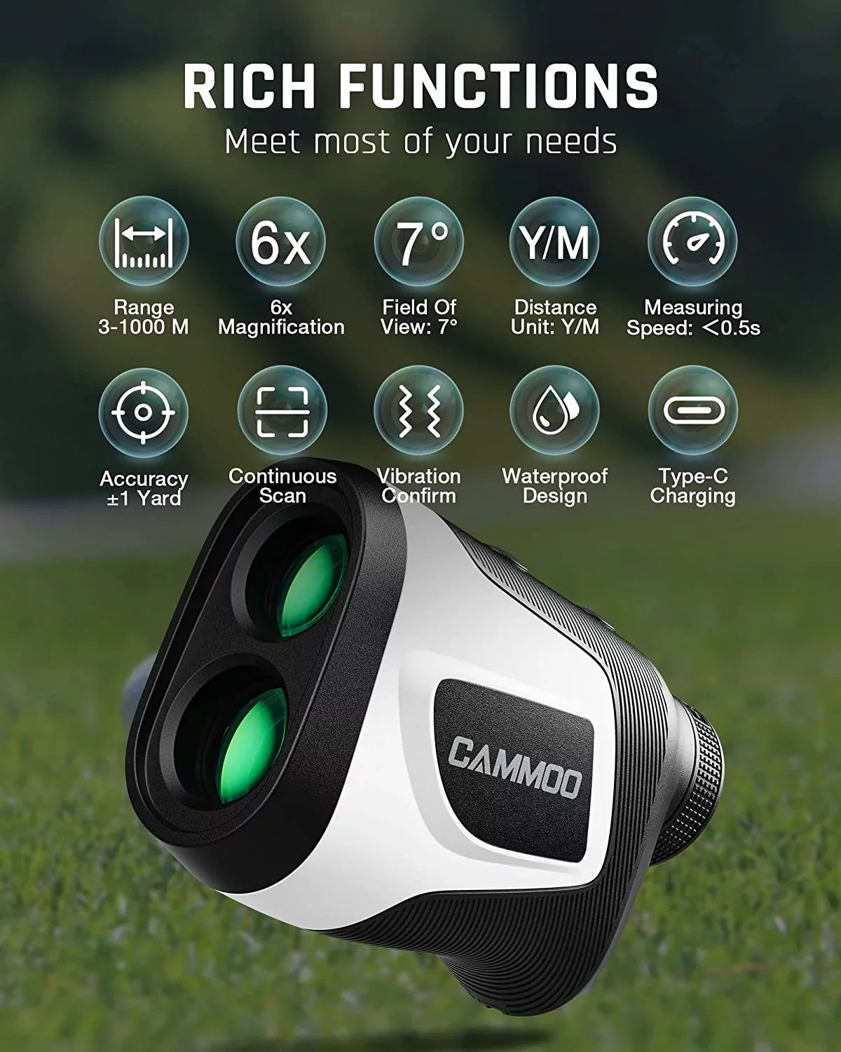 Ashfly Golf Rangefinder with Slope, 1100Y Range Finder Golfing with 5 Mode, 6X Magnification, USB Charging, Clear & Accurate Measurement, Vibration Alert, for Golfing, Hunting, Measurement - M1000
