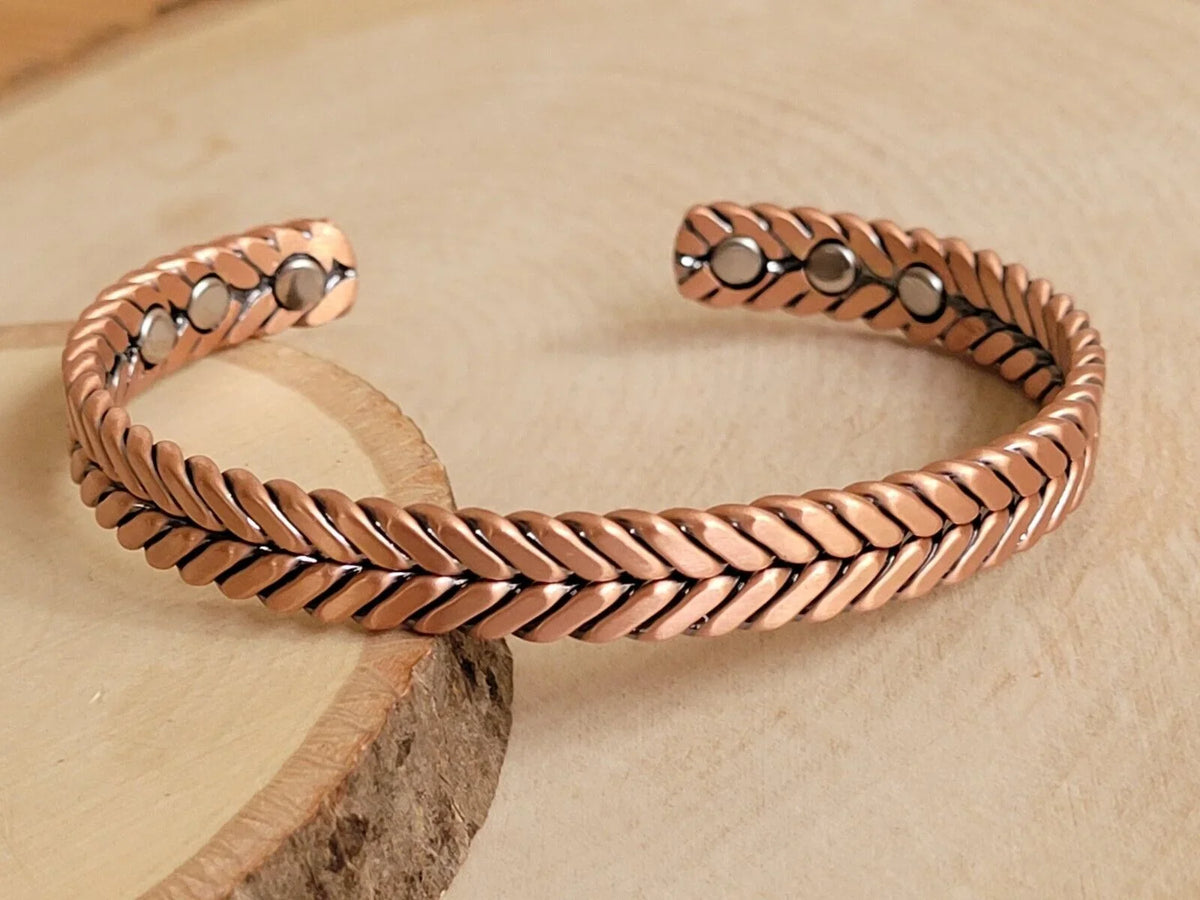 Matte Pure Solid Copper Magnetic Bracelet Arthritis Therapy Cuff Herringbone