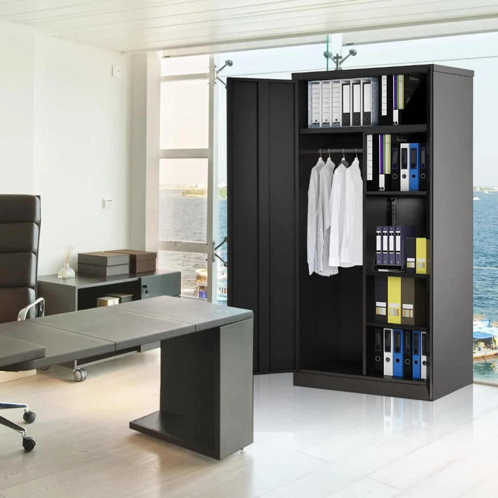 HOOMHIBIU Metal Cabinets Locker with Locking Door 72'' Clothing Coat Steel Wardrobe Cabinet with Lock and Shelves for Office Home Garage Employee Freestanding Dark