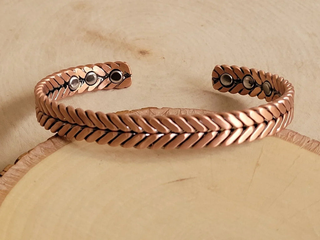 Matte Pure Solid Copper Magnetic Bracelet Arthritis Therapy Cuff Herringbone