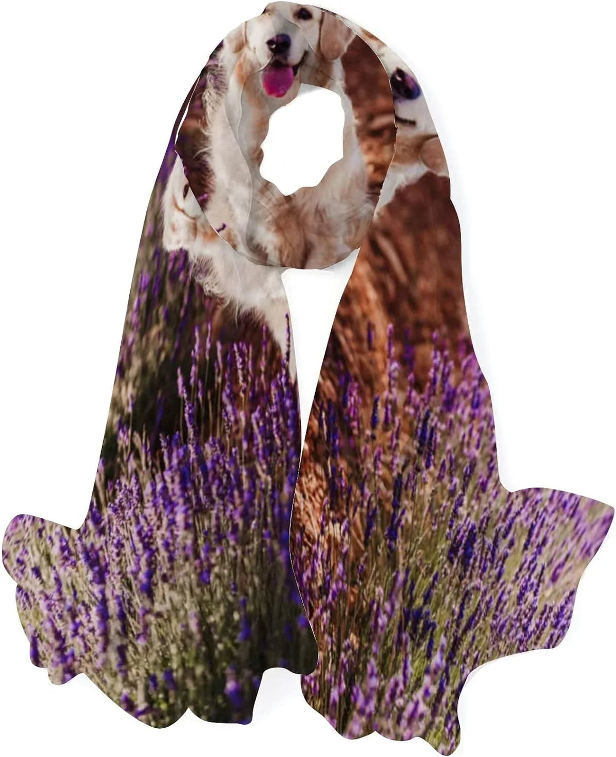 Hyjoy Adorable Golden Retriever Dog in Lavender Field Long Silk Neck Scarf Load Shawl Wrap Scarves for Women Girls