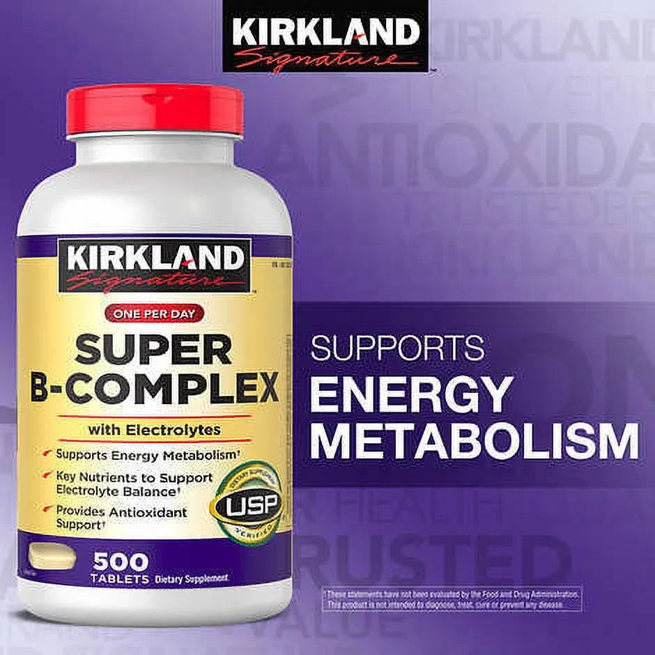 Super B-Complex, 500 Tablets PACK OF 2 1000 TABLETS TOTAL Includes 8 B Vitamins, Electrolytes and Vitamin C
