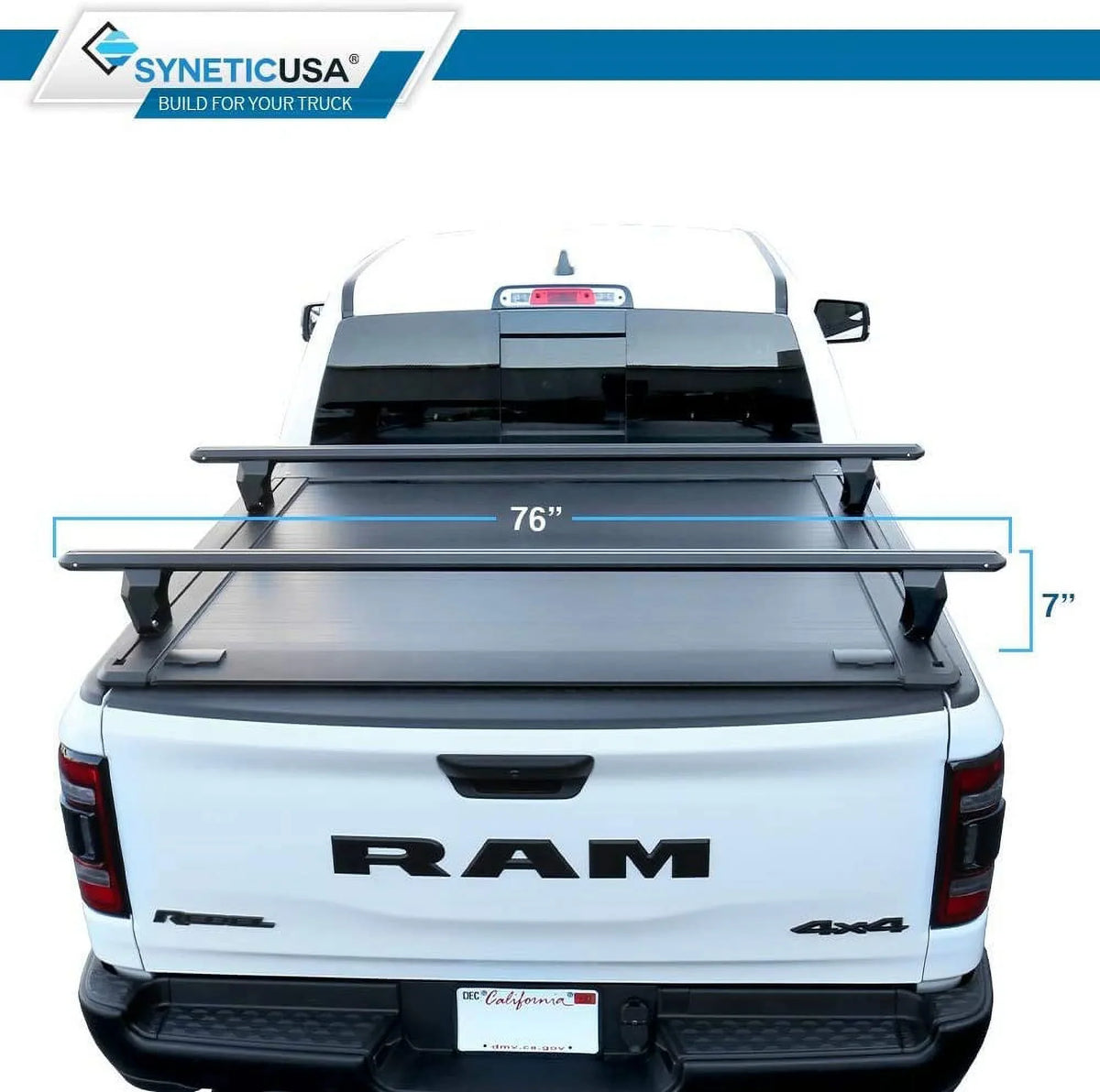 Syneticusa Retractable Hard Tonneau Cover with Cross Bars Fits 2019-2022 Ram 1500 5'7" (67.4”) Bed Matte Dark Aluminum Low Profile Waterproof Off Road