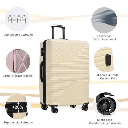Zateety Hardshell Luggage Sets 3 Piece double spinner 8 wheels Suitcase with TSA Lock Load 20''24''28''