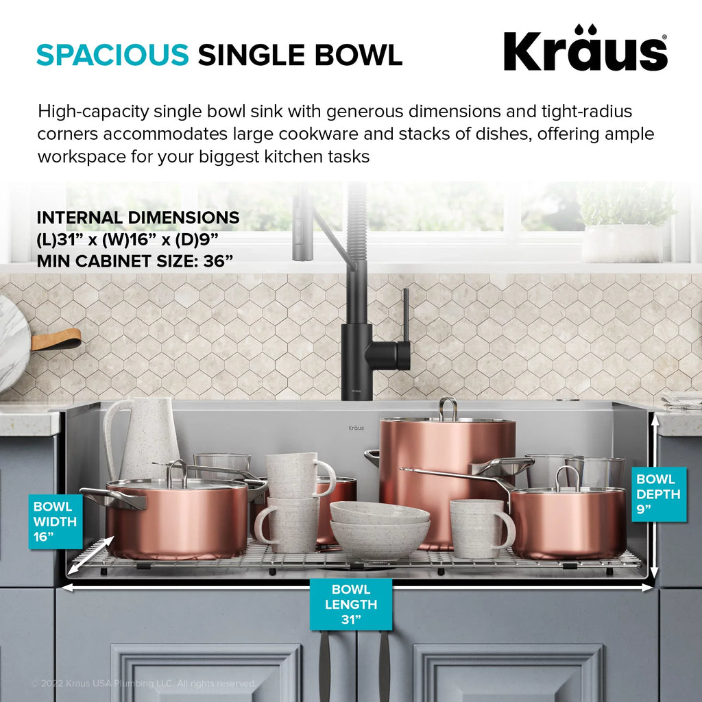 Kraus Kore 33 in. Drop-In / Undermount Workstation16 Gauge Stainless Steel Single Bowl Kitchen Sink with Accessories