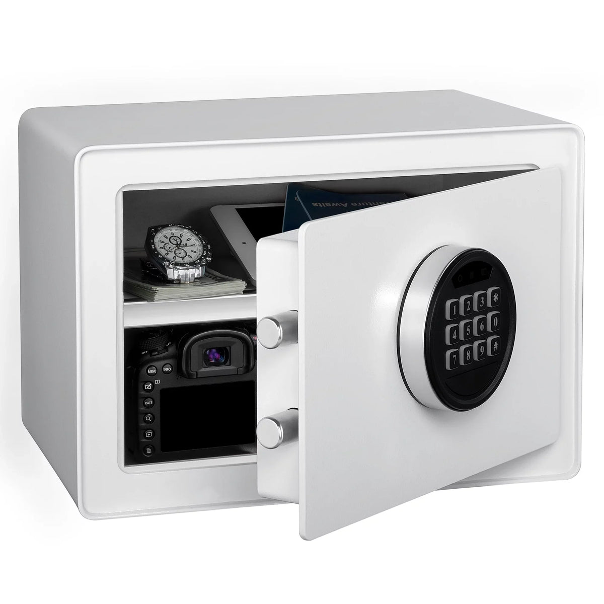 Pen + Gear Safes 0.57 CF with Electronic Lock, Backup Key, 1 Shelf, Carpeted Interior, White