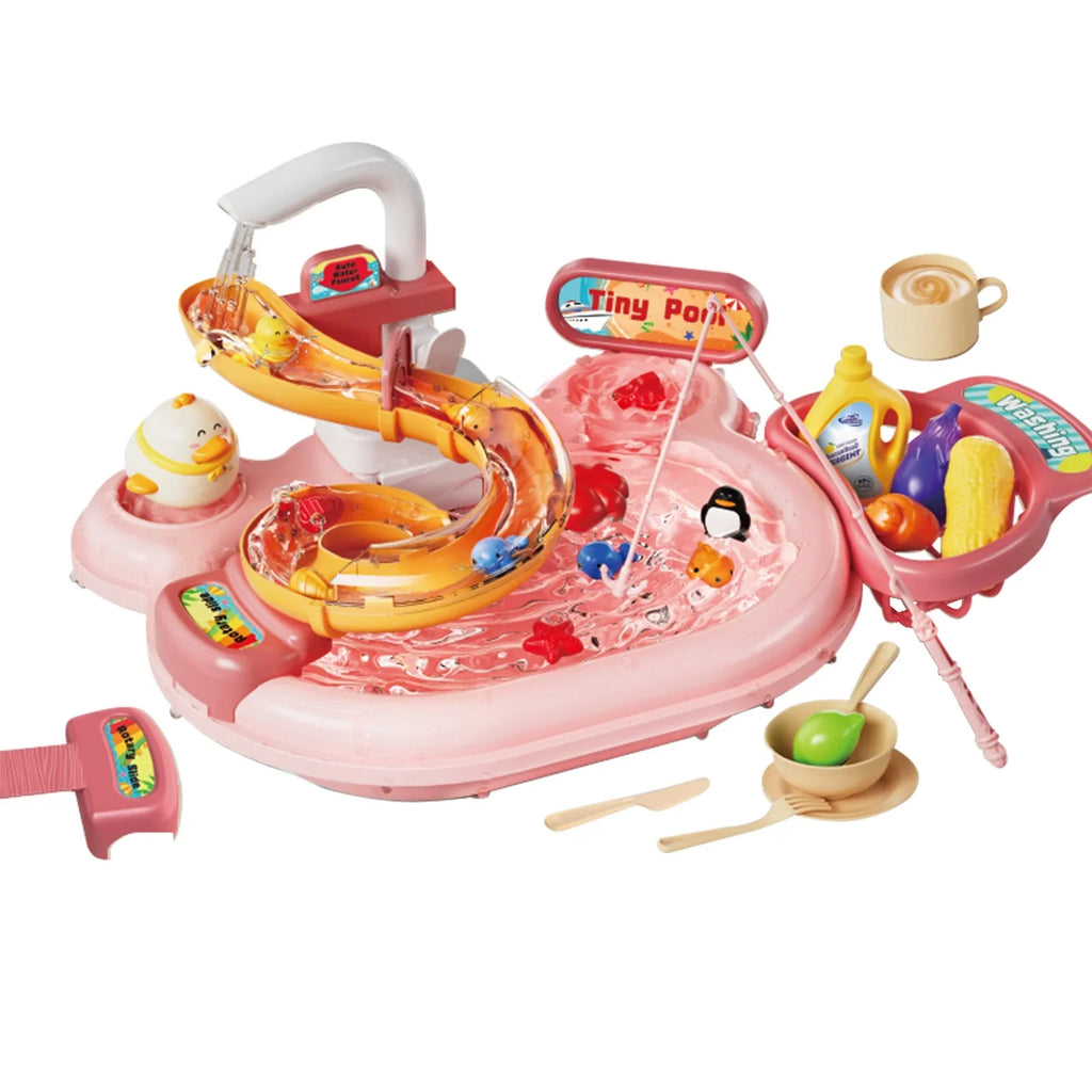 Nebublu Furnishing articles,Kitchen Water A Water Kitchen Dishwasher Pretend Role Play Slide 22pcs Kitchen 180rotatable With A 2-in-1 Kitchen Water Slide Toddler Toy Sink With Water Pretend Owsoo