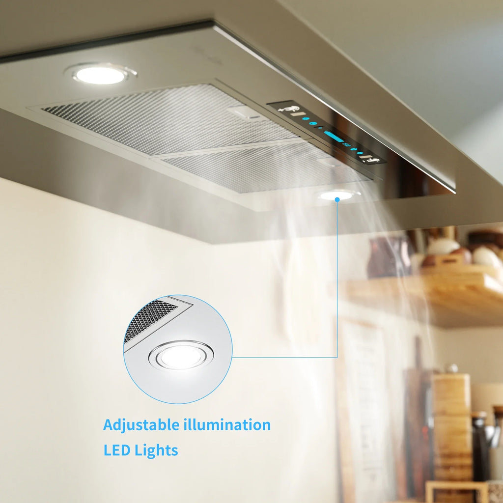 HisoHu Insert Range Hoods 36 Inch, 900 CFM with Ducted Convertible Ductless (Kit Included), 4 Speed Gesture Sensing&Touch Control Panel, Stainless Steel Kitchen Vent (36 Inch)
