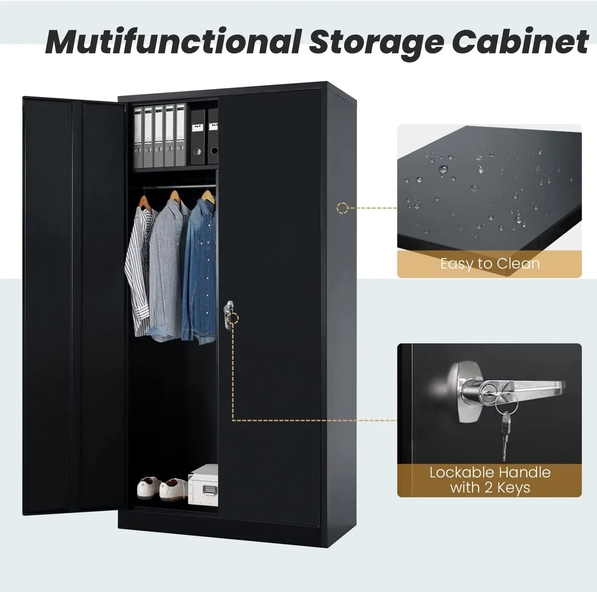 HOOMHIBIU Metal Cabinets Locker with Locking Door 72'' Clothing Coat Steel Wardrobe Cabinet with Lock and Shelves for Office Home Garage Employee Freestanding Dark
