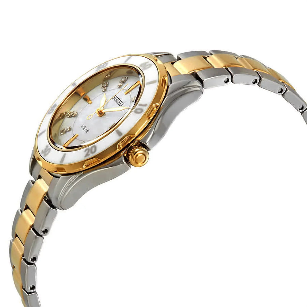 SUT338 Solar Two Tone Diamond Accent Mother of Pearl Dial Women's Watch