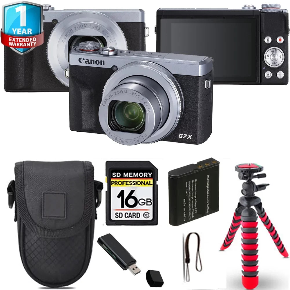 PowerShot G7 X Mark III Digital Camera (Silver) + Spider Tripod + Case+ 1 Yr Warranty