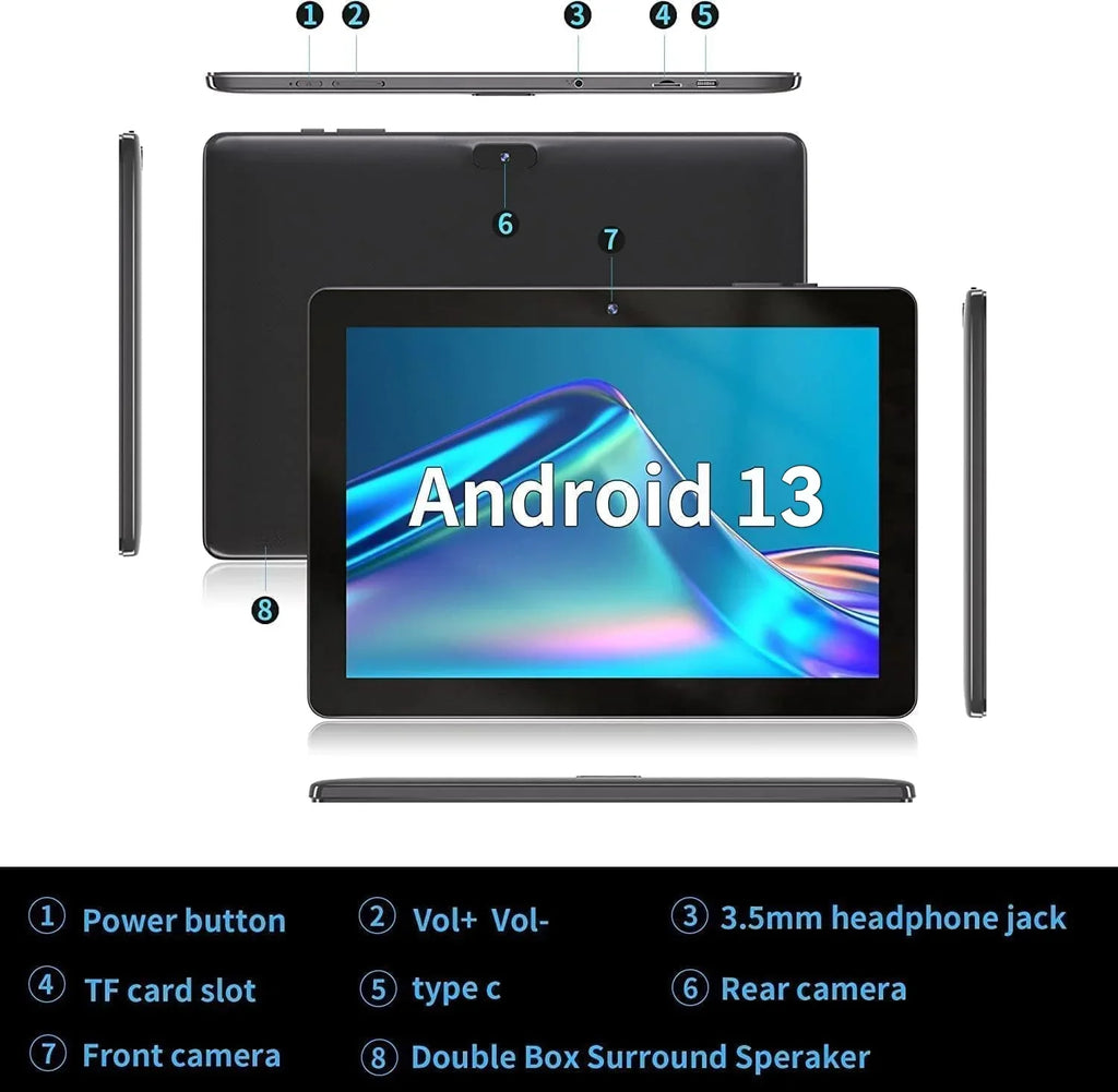 SGIN 10in Android 13 Tablet 2gb RAM 64gb ROM 800*1280 IPS HD Screen 4-Core Allwinner 133, 2MP + 5MP